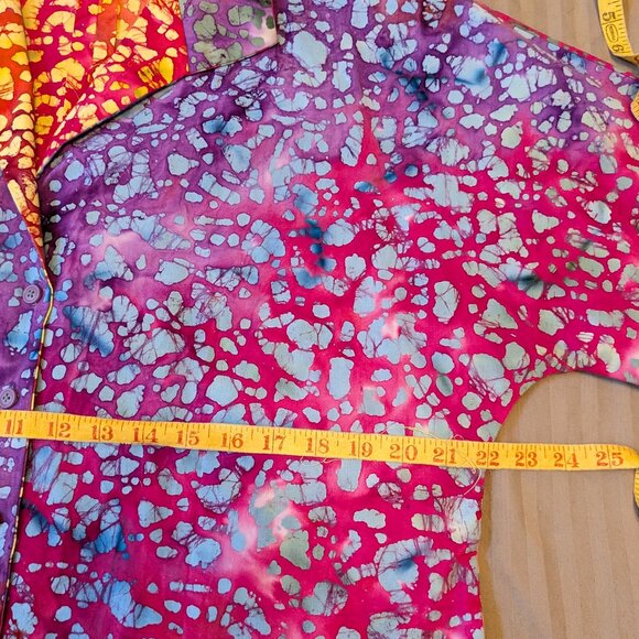 Hand Made Button Front Dolman Sleeve Batik Top Large - Picture 8 of 12